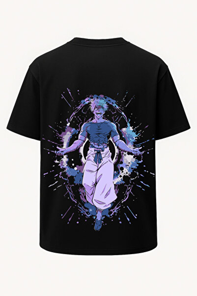 nirvoda Oversize Satoru Gojo Jujutsu Kaisen Painted Printed Black T-Shirt - L...