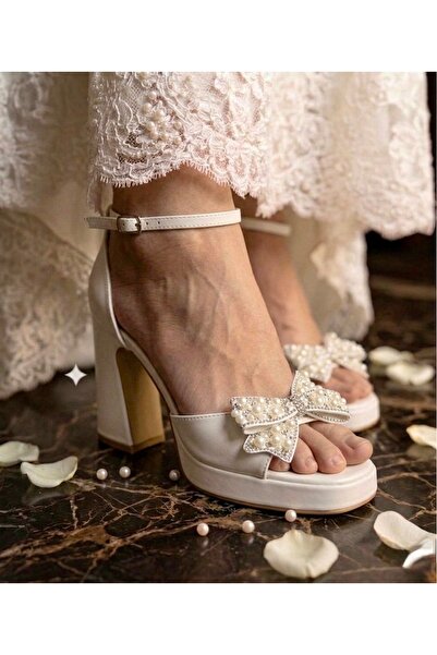 Felisya Butik Κομψά νυφικά παπούτσια με τακούνι πλατφόρμας και πέρλες - FELİS...