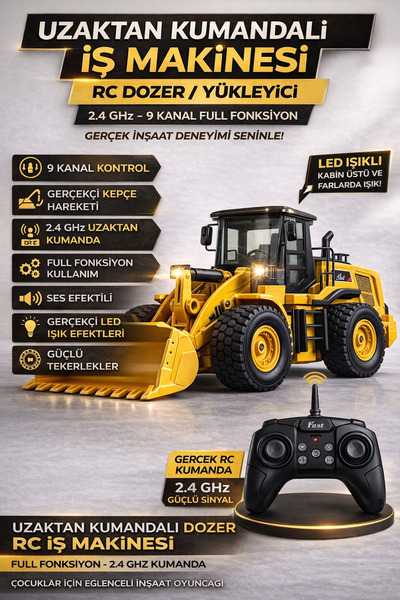 YILDIRIM OYUNCAK Uzaktan Kumandalı 45 CM 2.4 GHz 9 Kanallı RC Kepçe | 360° Dö...