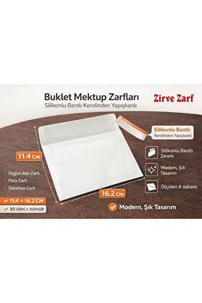 Zirve Silikonlu Bantlı Buklet(kendinden yapışkanlı)1.hamur 80. grm. Mektup Za...