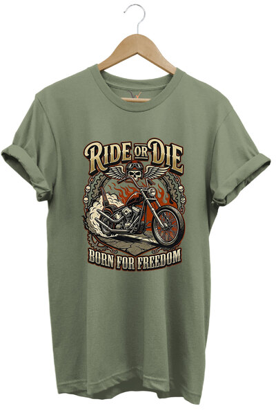 onsrawear Unisex Ride or Die Kuru Kafa Chopper Motosiklet Baskılı Pamuklu Bas...