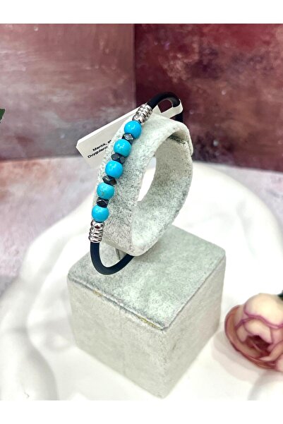 MASAL TAKI&AKSESUAR Healing Natural Stone Men's Bracelet - Navy Blue Rubber M...