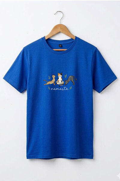 onsrawear تي شيرت أساسي من القطن مطبوع عليه قطط تمارس اليوغا والتأمل من ناماس...