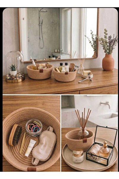 DERDENSE Hasır Sepet 3lü Organizer / Banyo Organizeri / Çok Amaçlı Düzenleyic...