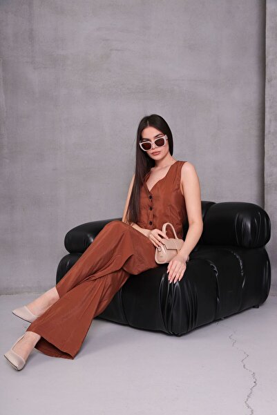 ELBİSHE Wide Leg Trousers and Vest Double Set