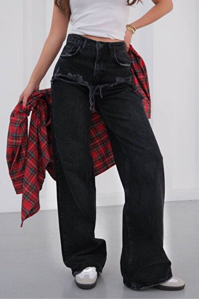 DENİKK Trend Special Design Wide Leg Jean Laser Detail Pants-Special Design W...