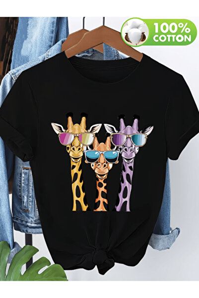 gencerco 3 τεμάχια Premium Oversize T-shirt με στάμπα καμηλοπάρδαλης που φορά...