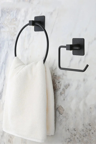 ERFAHOME Black Square Adhesive Ring Towel Holder / Open Toilet Paper Holder 2...