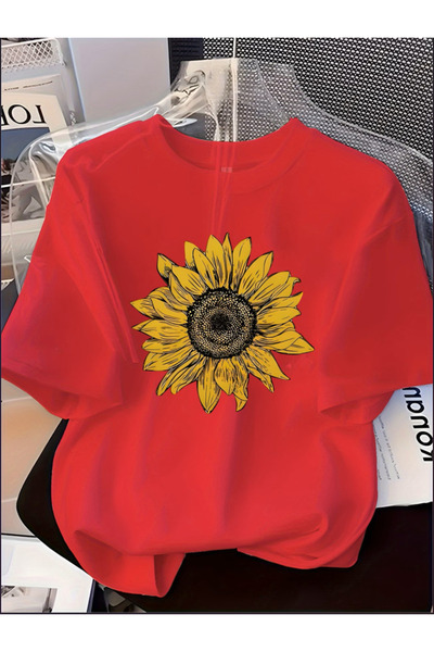 Soothing Space Sunflower Printed Cotton Crew Neck Short Sleeve T-Shirt