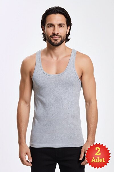 fevien Men's Gray 2-Pack 100% Cotton Single Jersey U-Neck Standard Fit Unders...