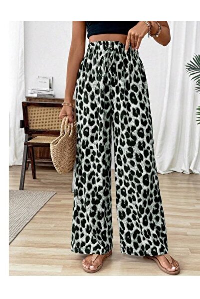 Wear Up Γυναικείο παντελόνι με ελαστική μέση και λεοπάρ σχέδιο από μονόχρωμο ...