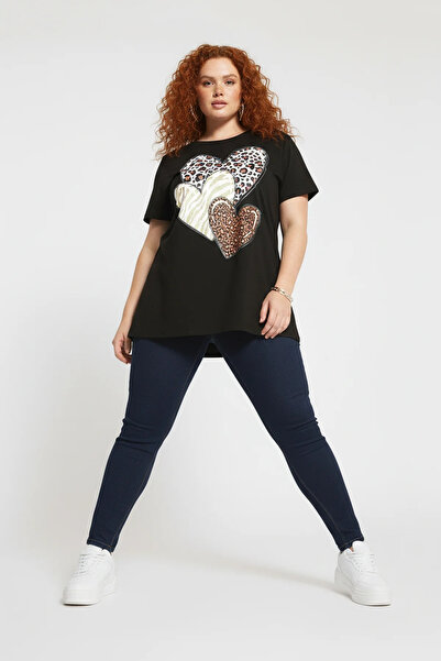 Shape Of You Μαύρο μπλουζάκι με λεοπάρ λεπτομέρεια και στάμπα καρδιάς