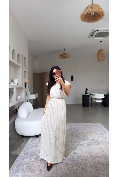 Buket Teke Μπεζ μάξι φόρεμα με ανάγλυφη υφή και ελαστική μέση