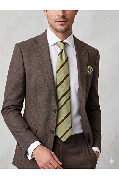Gutiero 8 Centimeter Classic Tie with Khaki Patterned Handkerchief