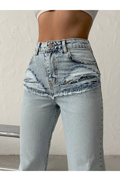 DENİKK Trend Special Design Wide Leg Jean Ripped Detail Pants-Custom Design W...