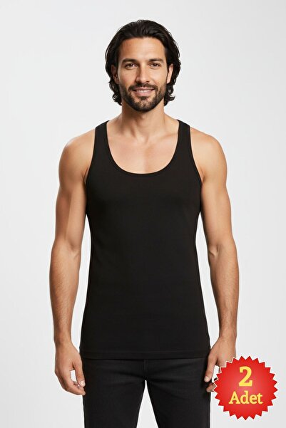 fevien Men's Black 2-Pack 100% Cotton Single Jersey U-Neck Standard Fit Under...