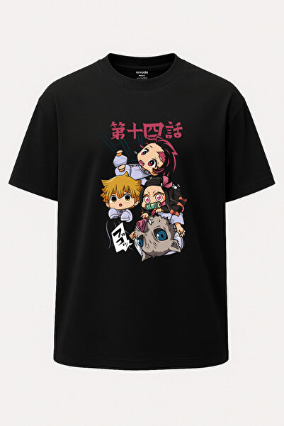 nirvoda Υπερμεγέθη μπλουζάκι με στάμπα Tanjiro Nezuko Inosuke Zenitsu Demon S...