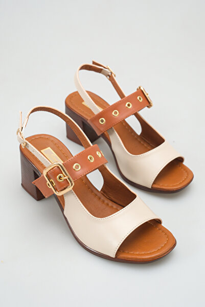 SENASTİL S125 Κομψά Γυναικεία Σανδάλια με Χρυσή Αγκράφα και Τακούνι Πάχους 6 εκ.