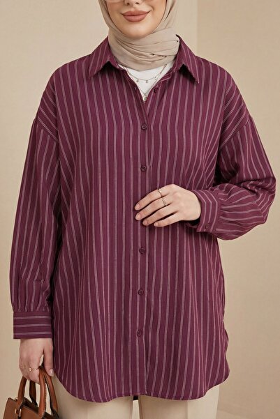 HİJABAYA Ριγέ πουκάμισο Linda με σκίσιμο και χαλαρή εφαρμογή