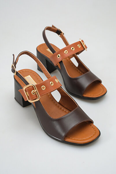 SENASTİL S125 Κομψά Γυναικεία Σανδάλια με Χρυσή Αγκράφα και Τακούνι Πάχους 6 εκ.