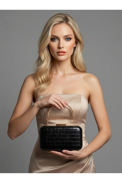 Biçanta Μαύρο Χρώμα Ματ Σχέδιο Κροκόδειλου με Λουράκι Αλυσίδας Γυναικεία Βραδ...