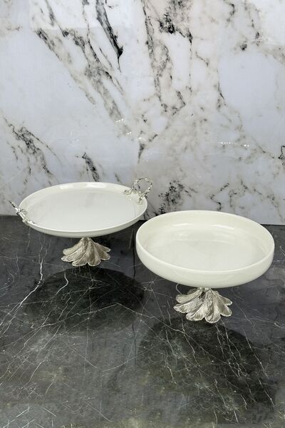 La Micellar Rocher 2-Piece Porcelain Silver Oil Lamp Standing Handled Tablewa...