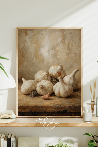 tablodea Βίντατζ ζωγραφική με μοτίβο σκόρδου για την κουζίνα, ζωγραφική με λά...