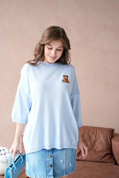 Park Karon 10729 Women's Crew Neck Embroidery Detail Oversize Trko Sweater