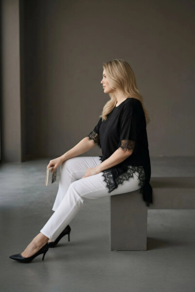 aytemas Ασύμμετρη δαντελένια μπλούζα με φούστα