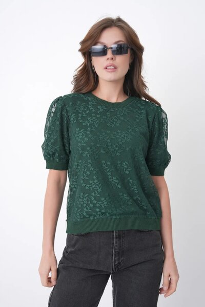 Park Karon 12058 Γυναικεία πλεκτή μπλούζα με λαιμόκοψη ποδηλάτου και λεπτομέρ...