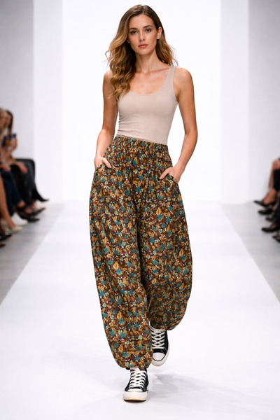 hoaryage Παντελόνι Shalwar με διχτυωτό φλοράλ σχέδιο από φανέλα Dividin 100% ...