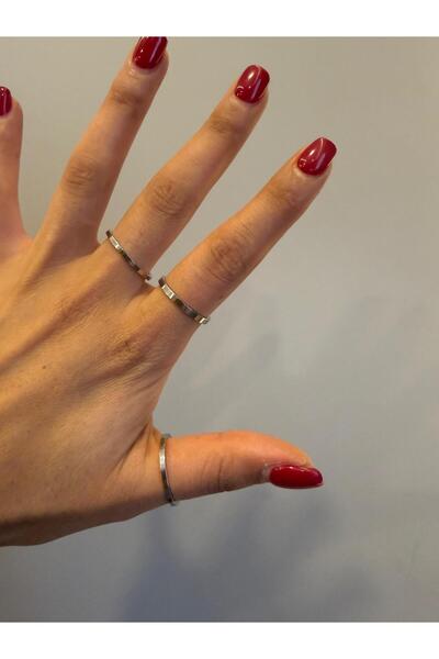 DEROSA JEWELRY&TEXTILES 3 Bandlı Çelik Minimal Yüzük seti