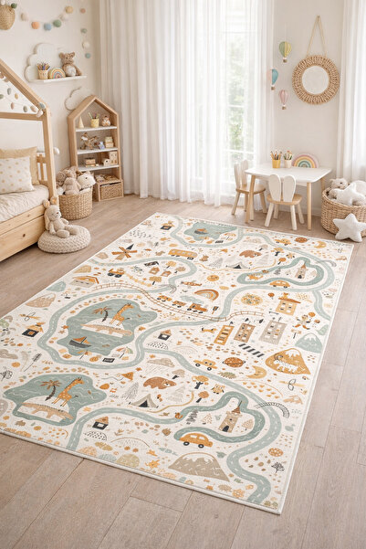 PINKIE HOME Dijital Baskı Kaymaz Taban Makinede Yıkanabilir Leke Tutmaz Trafi...