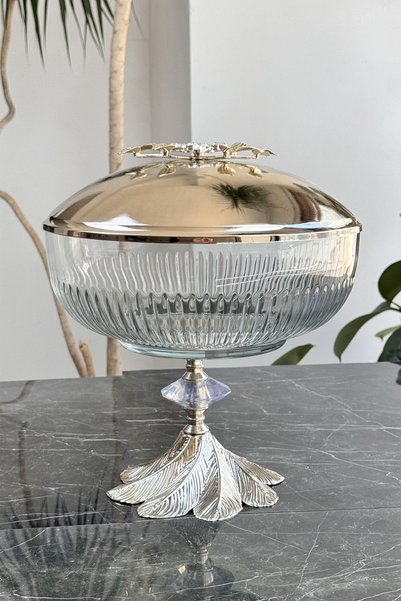 La Micellar Rocher Metal Lid Kand Pedestal Presentation Tableware Bowl (Silver Bron)