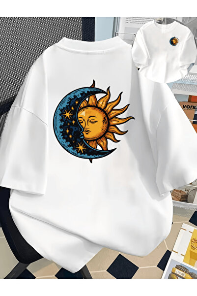 one button Μπλουζάκι Premium Oversize με στάμπα Sun And Moon διπλής όψης