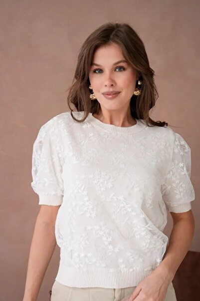 Park Karon 12058 Γυναικεία πλεκτή μπλούζα με λαιμόκοψη ποδηλάτου και λεπτομέρ...