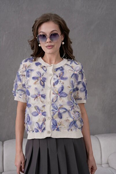 Park Karon 8513 Women's 100% Cotton Crew Neck Buttoned Lace Detailed Knitwear...