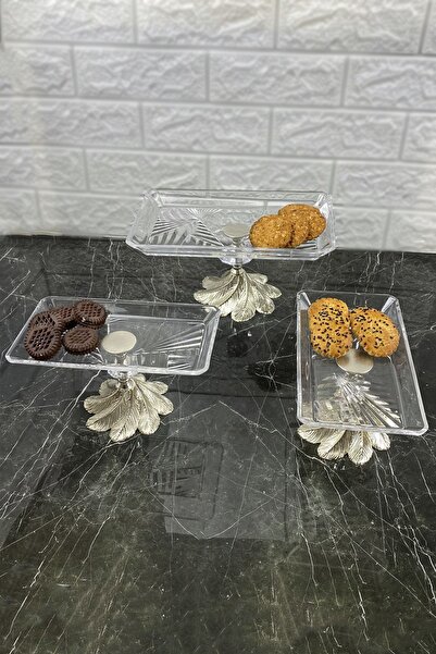 La Micellar Rocher طقم تقديم زجاج كاند مادلين 3 قطع رف تقديم زجاجي بأرجل معدنية