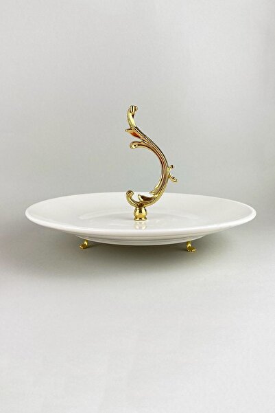La Micellar Rocher Kuğ Luxe Porcelain Serving Plate with Stand, Gold Detail &...
