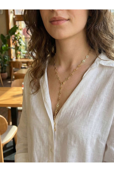 Butik Brass Gold Color Starry Women's Y Necklace
