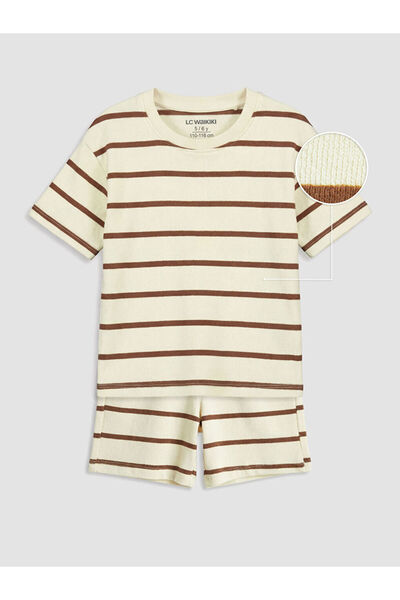 LC Waikiki LCW Kids Tricou și pantaloni scurți pentru băieți, cu dungi maro