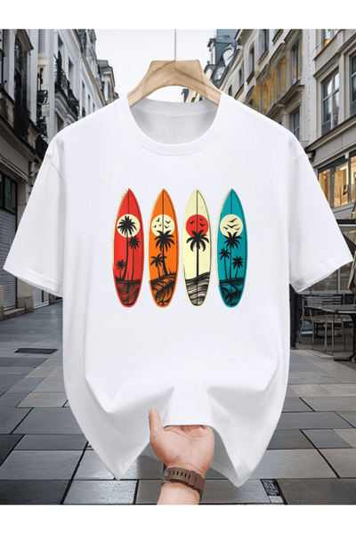 one button Ανδρικό πολύχρωμο μπλουζάκι με στάμπα σανίδα του σερφ, 4 τεμαχίων,...