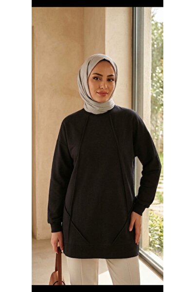 Madmy Kadın Önü Dikiş Desenli Uzun Sweatshirt Tunik