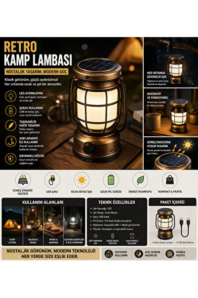 MAKAMP Retro Kamp Lambası – Nostaljik Tasarım, LED Işık, Şarjlı & Taşınabilir