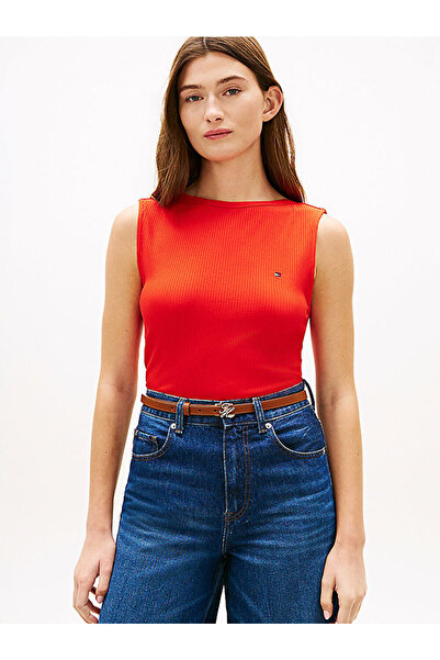Tommy Hilfiger kadın 5x2 rib slim boat neck t-shirt