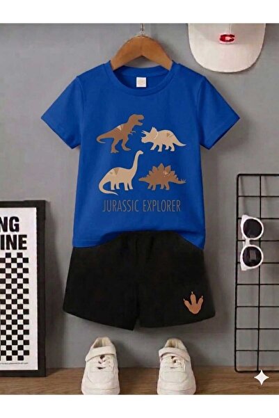 Nice Clothes Summer Children's T-Shirt Shorts Unisex (4-Piece Dinosaur Print)