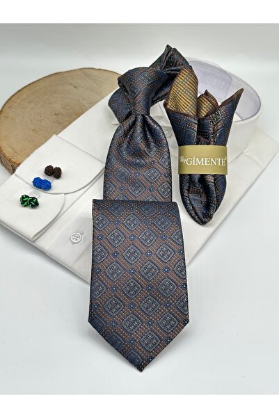 Gutiero Brown Patterned Classic Tie with Handkerchief