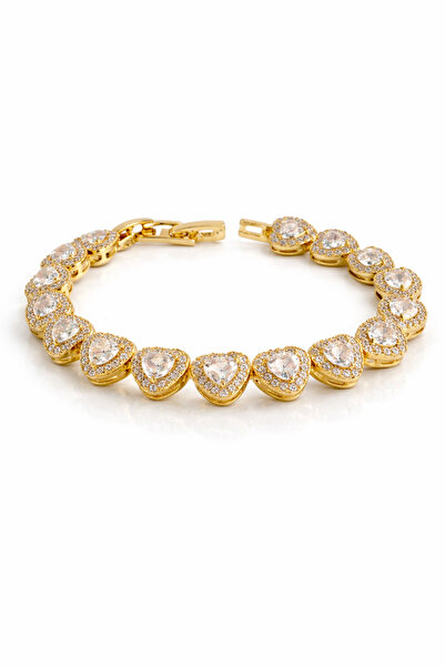 serelya Brass Vip Series Gold Color Zircon Stone Heart Model Bracelet