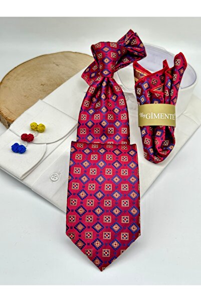 Gutiero Classic Tie with Red Patterned Handkerchief
