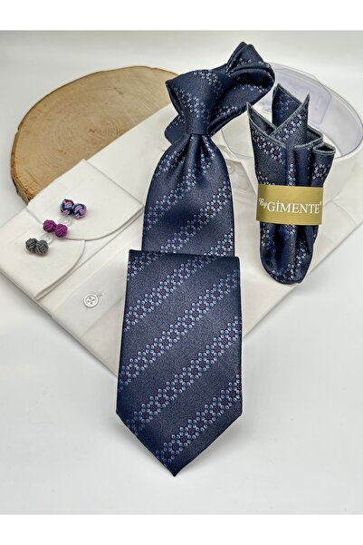 Gutiero Dark Gray Patterned Classic Tie with Handkerchief